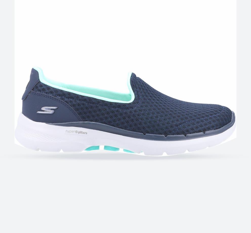 Women's Wide Fit Skechers 124508 Go Walk 6 Big Splash Trainers - Navy/Turquoise in Navy/Turquoise - Image 1