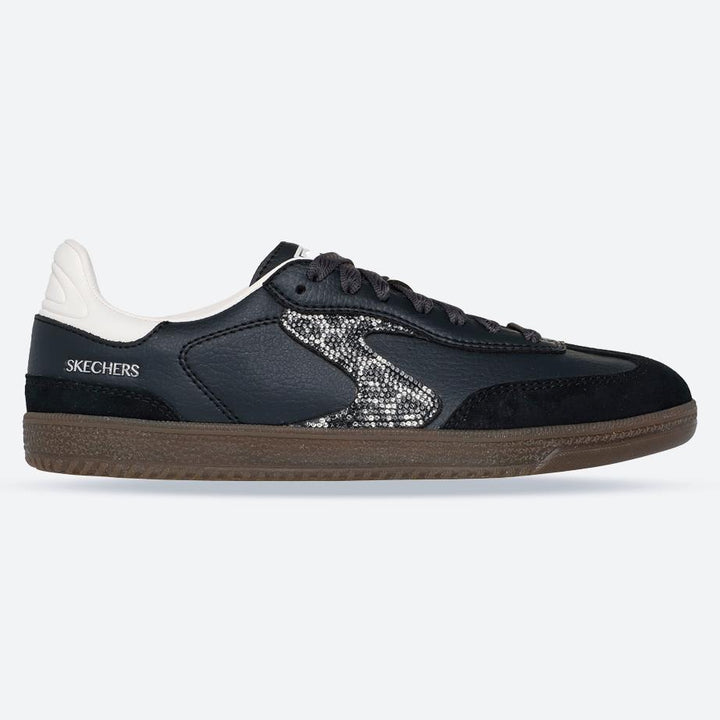 Women's Wide Fit Skechers 185239 Hotshot Shimmering Spots Trainers in Black/White - Image 1