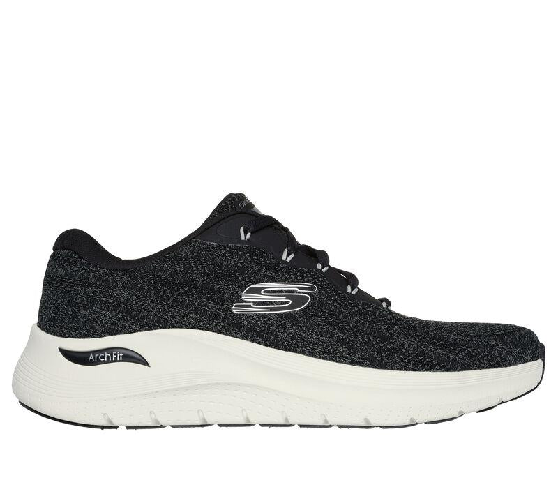 Men's Wide Fit Skechers 232701 Arch Fit 2.0 Road Wave Walking Trainers - Black in Black / White - Image 2