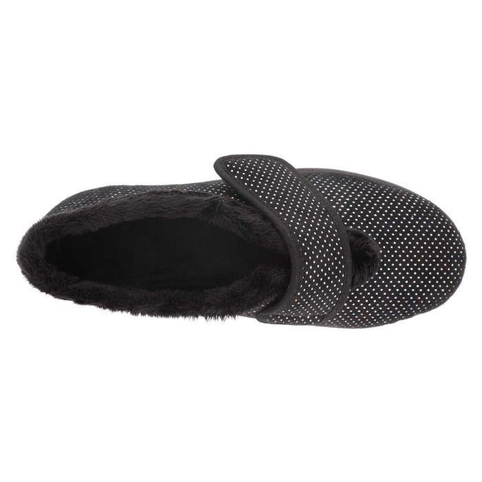 Women's Wide Fit DB Heidi Slippers in Black Velour / Shiny Dot - Image 1
