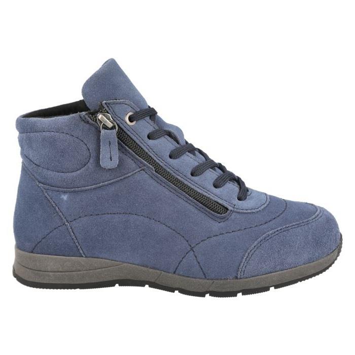 Womens Extra Wide Fit Boots by Flat DB Shoes - Lace up in Denim Blue Suede - Image 2