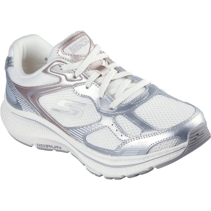 Women's Wide Fit Skechers 128633 Go Run Consistent 2.0 Volt Trainers in White/Silver/Black - Image 1