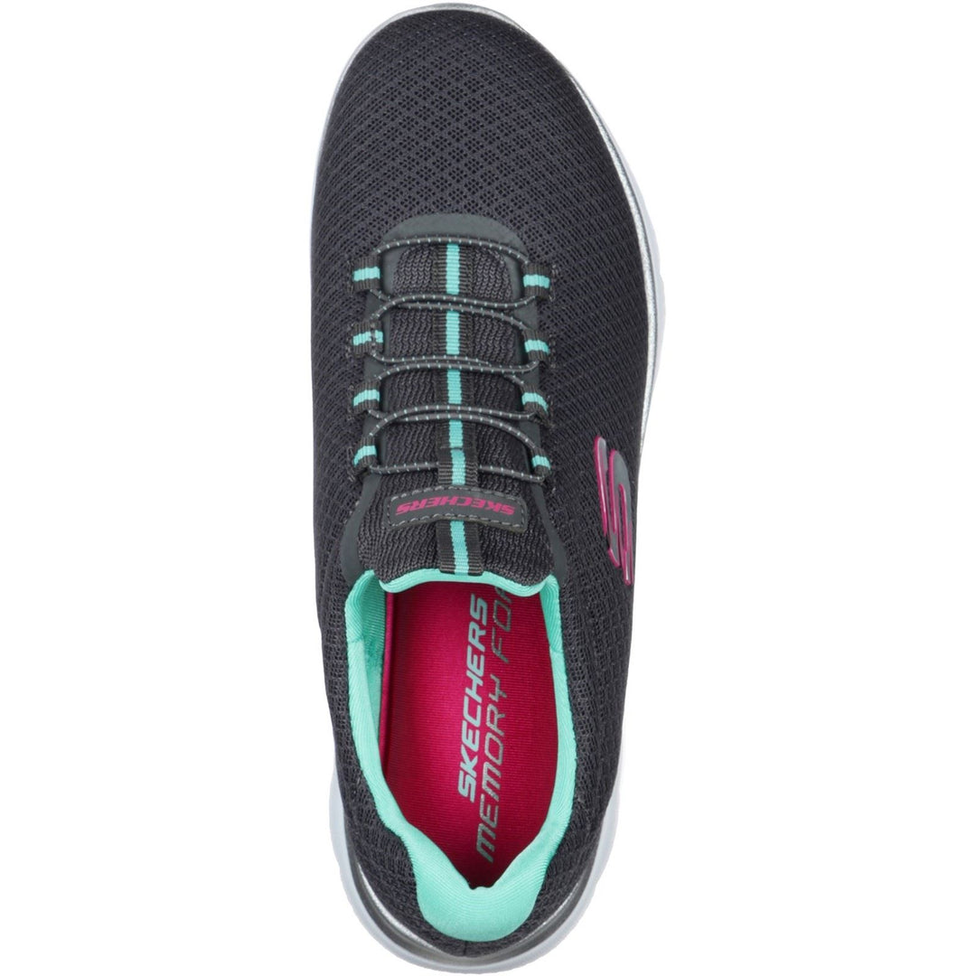 Women's Wide Fit Skechers 12980 Summits Slip On Sports Trainers - Charcoal/Green in Charcoal/Green - Image 4