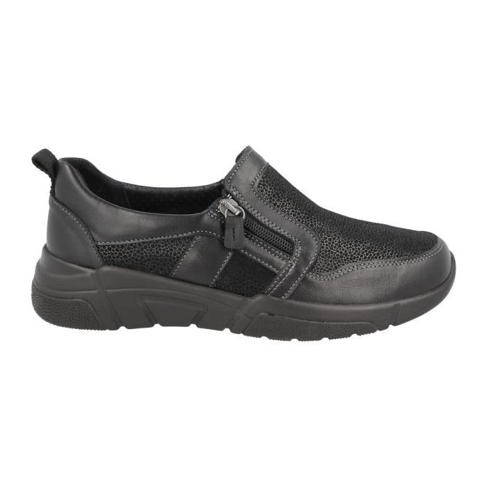 Women's Wide Fit DB Worth Shoes in Black Lea / Stretch Textile - Image 1