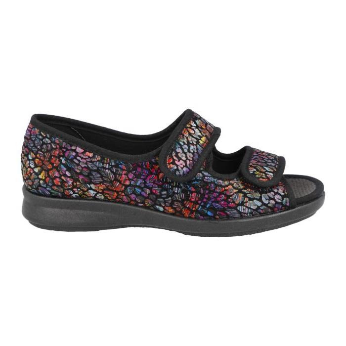 Women's Wide Fit DB Squirrel Slippers in Black Multi Stretch - Image 2