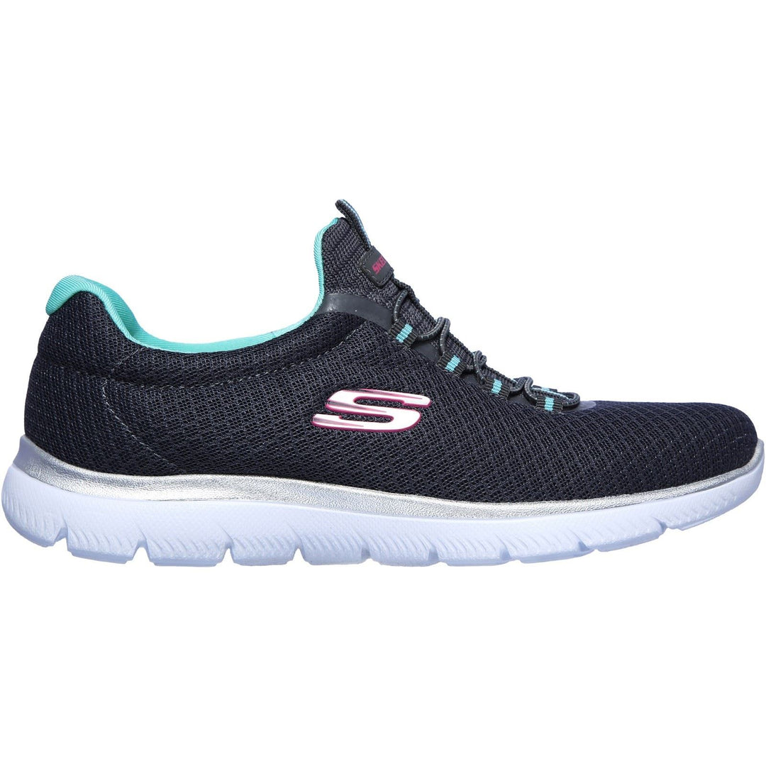 Women's Wide Fit Skechers 12980 Summits Slip On Sports Trainers - Charcoal/Green in Charcoal/Green - Image 2