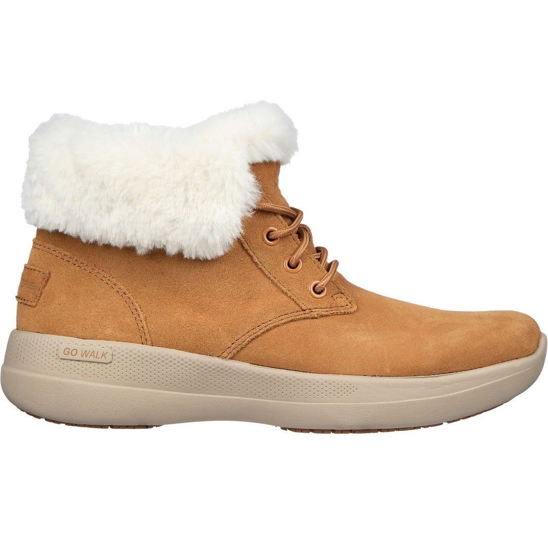 Women's Wide Fit Skechers 144665 Go Walk Stability Comfy Days Ankle Boots in Chestnut - Image 2