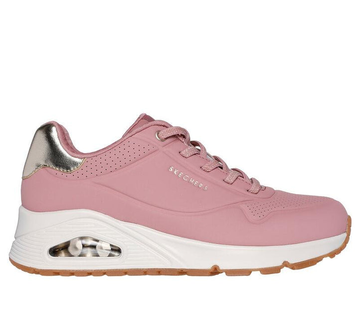Women's Wide Fit Skechers 155196 Uno Shimmer Away Trainers in Rose - Image 1