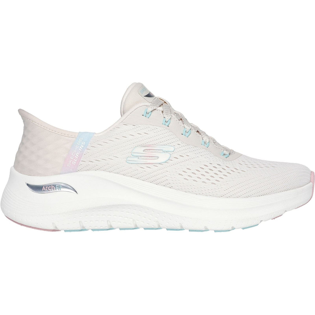Women's Wide Fit Skechers 150066 Slip-ins Arch Fit 2.0 Easy Chic Trainers in Natural/Pink - Image 2