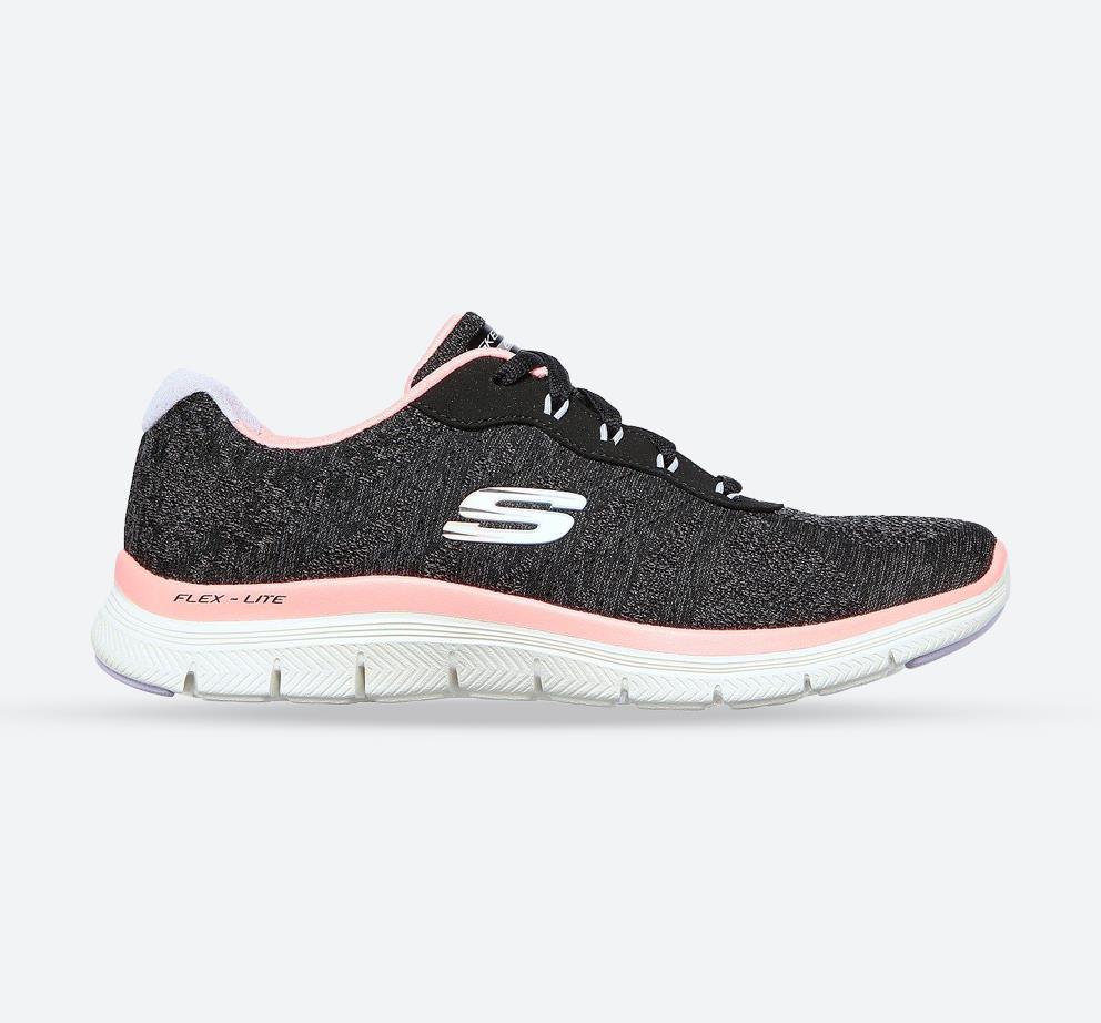 Women's Wide Fit Skechers 149570 Flex Appeal 4.0 Fresh Move Trainers - Black/Coral in Black/Coral - Image 1
