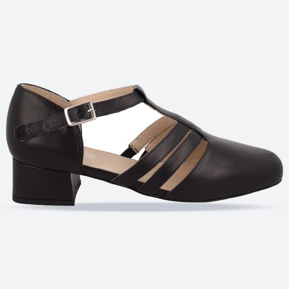 Women's Wide Fit DB Ruby Mid Heel Sandals in Black Leather - Image 1
