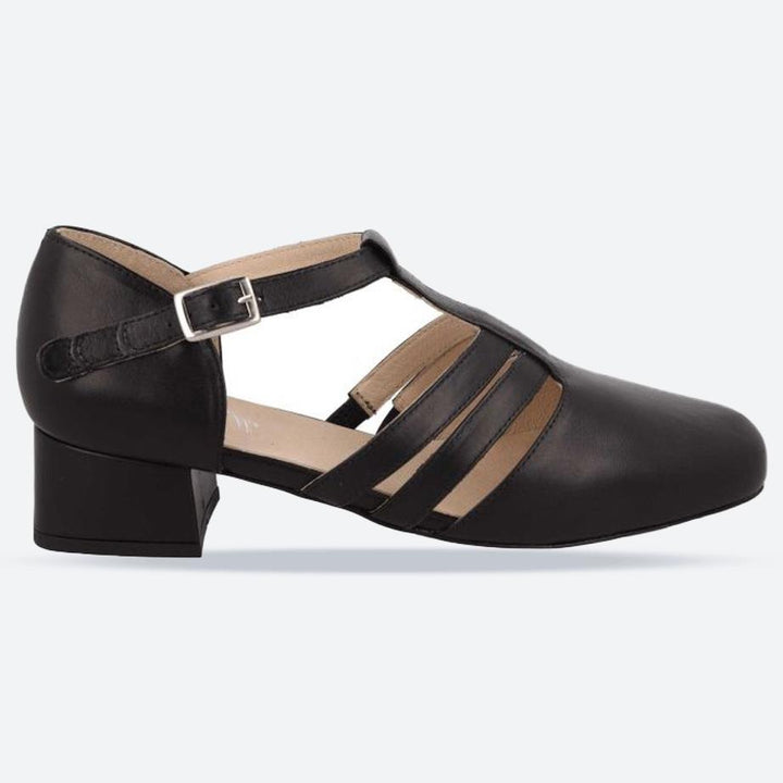 Women's Wide Fit DB Ruby Mid Heel Sandals in Black Leather - Image 1
