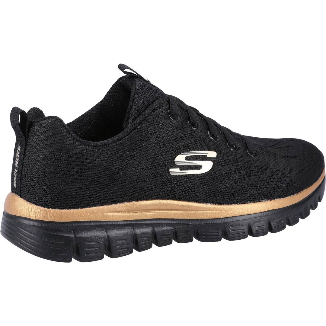 Women's Wide Fit Skechers 12615 Graceful Get Connected Sports Trainers - Black/Rose Gold in Black/Rose Gold - Image 5