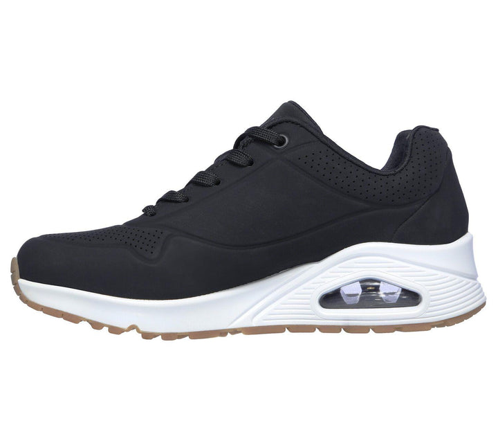 Women's Wide Fit Skechers 73690 Uno - Stand On Air Walking Street Wear Trainers - Black/White in Black/White - Image 1