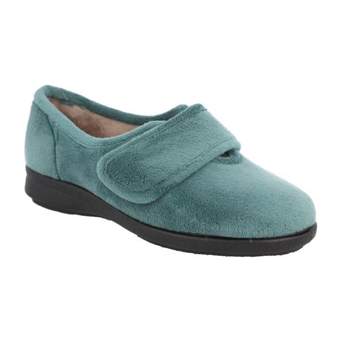 Women's Wide Fit DB Fountain Slippers in Sky Blue Velour - Image 7