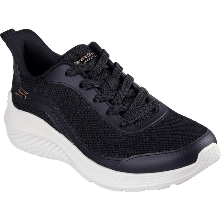 Women's Wide Fit Skechers 117483 Bobs Sport Squad Waves Still Wading Trainers in Black - Image 1