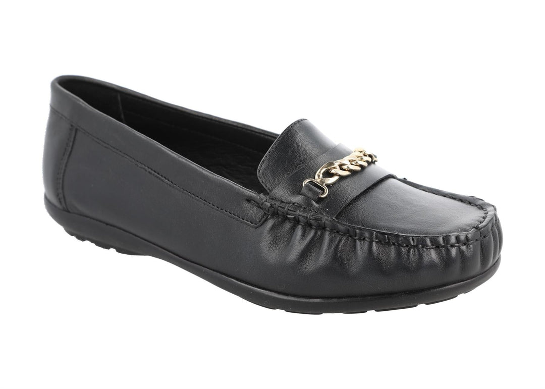 Women's Wide Fit DB Nicolette Loafer Shoes in Black Leather - Image 3