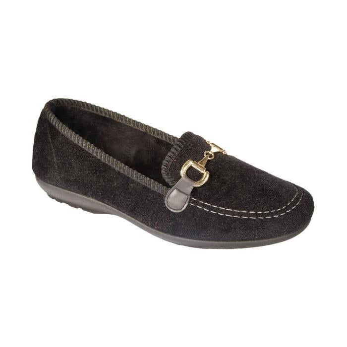 Womens Wide Fit DB Martha Slippers in Black - Image 1