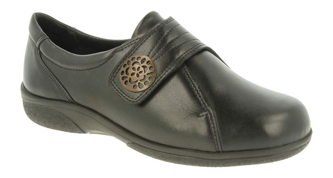 Womens Wide Fit DB Pacific Shoes in Black Leather - Image 4