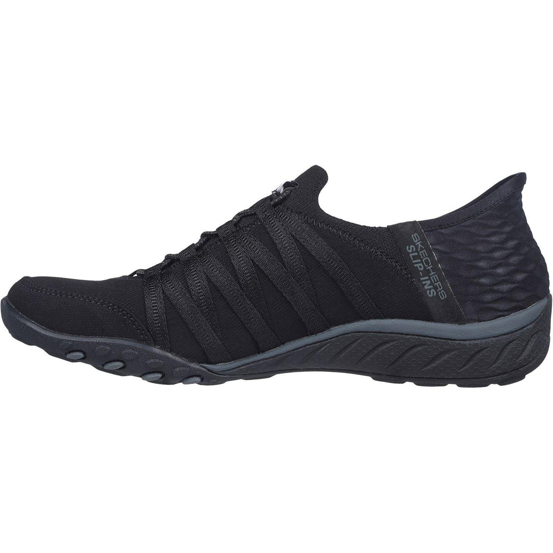 Women's Wide Fit Skechers 100593 Breathe Easy Roll Shoes in Black - Image 3