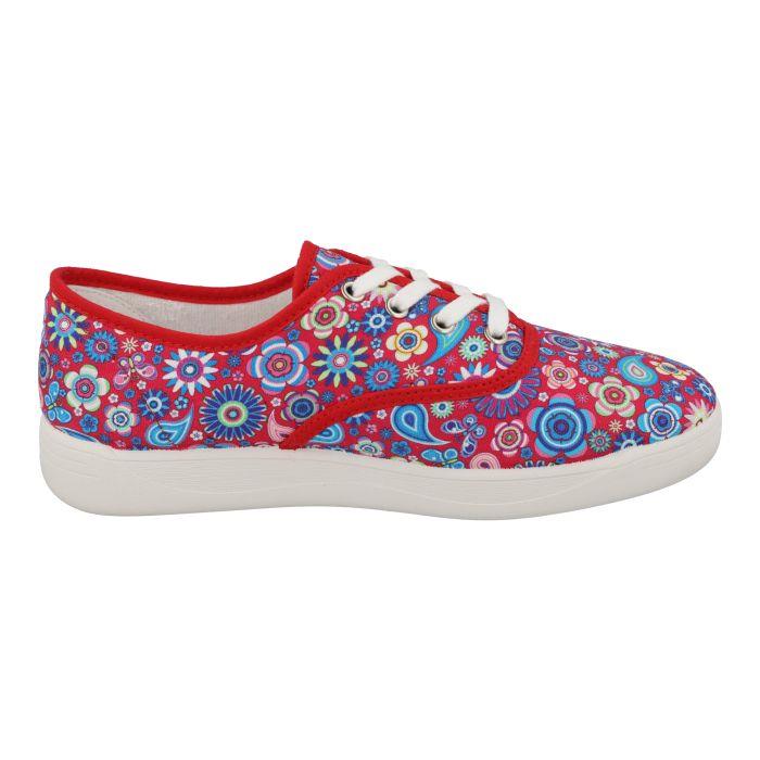 Women's Wide Fit DB Charlie Canvas Shoes in Red Textile - Image 1