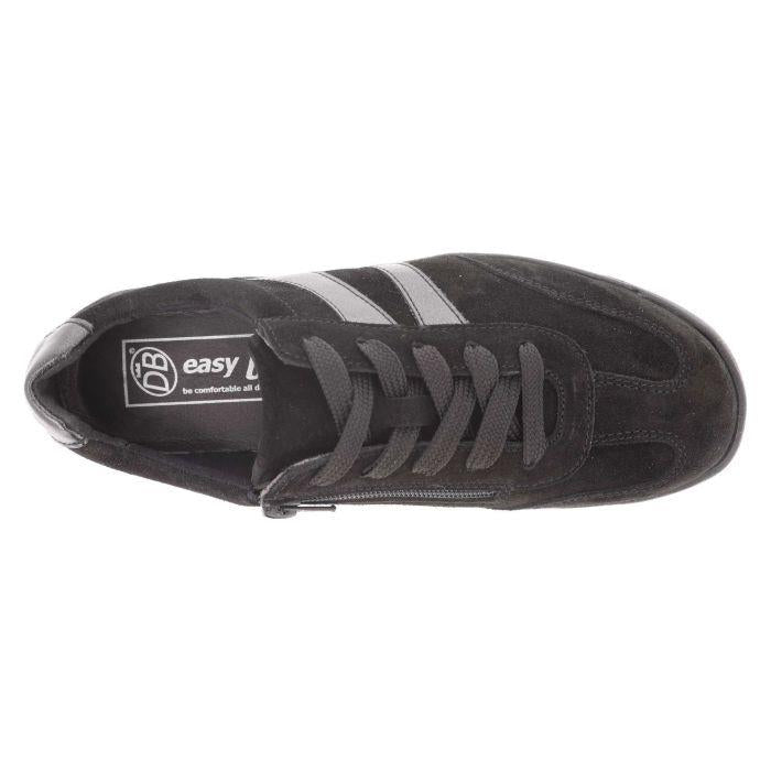 Women's Wide Fit DB Hannah Lace Up Trainers in Black Suede - Image 1