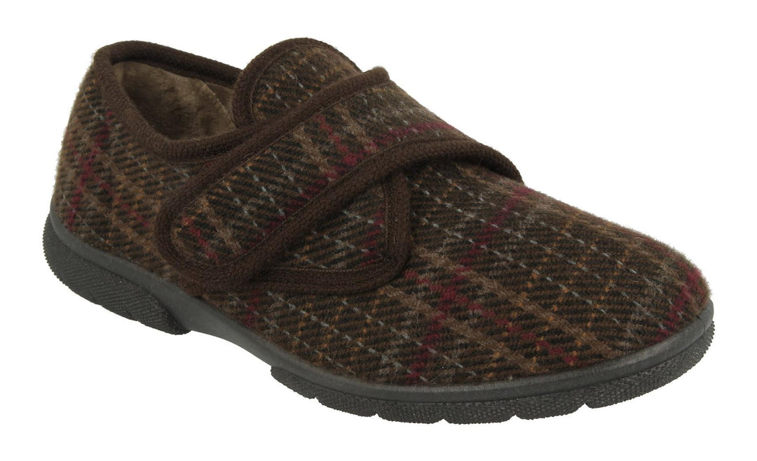 Mens Wide Fit DB Tartan Slippers in Navy Tartan - Image 8