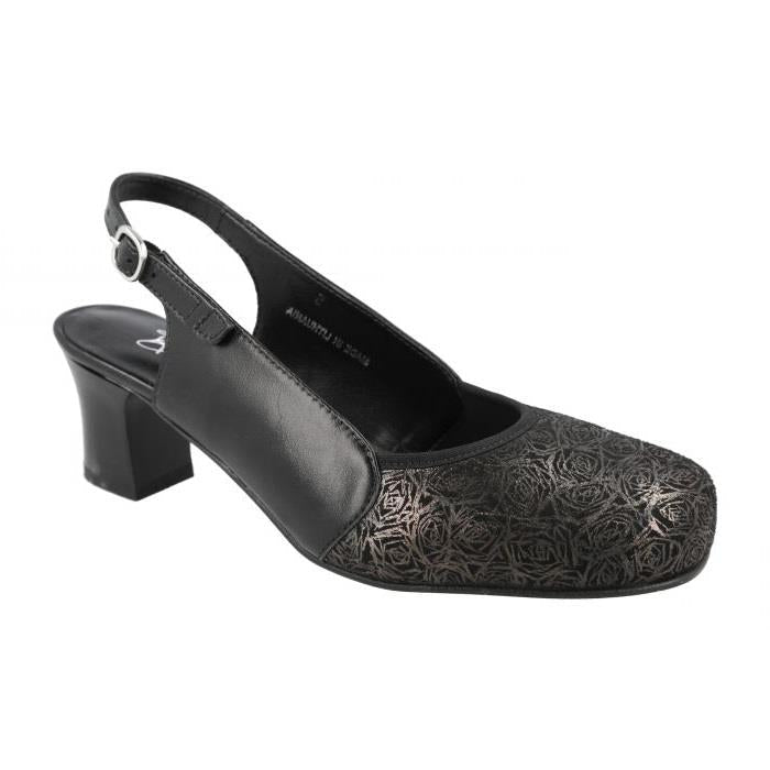 Women's Wide Fit DB Goa Shoes in Black Lea / Stretch Textile - Image 1
