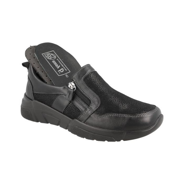 Women's Wide Fit DB Worth Shoes in Black Lea / Stretch Textile - Image 5