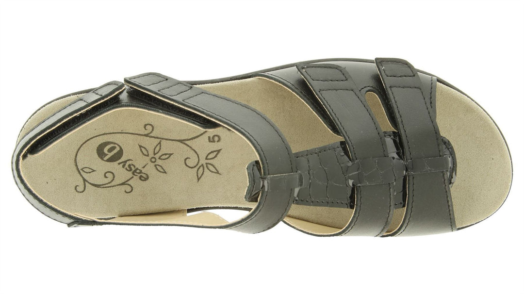 Womens Wide Fit DB Tuft Sandals in Black Leather - Image 5