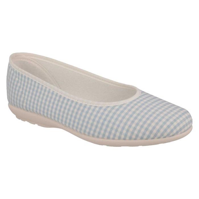 Women's Wide Fit DB Anenome Canvas Pumps in Blue Gingham Canvas - Image 3