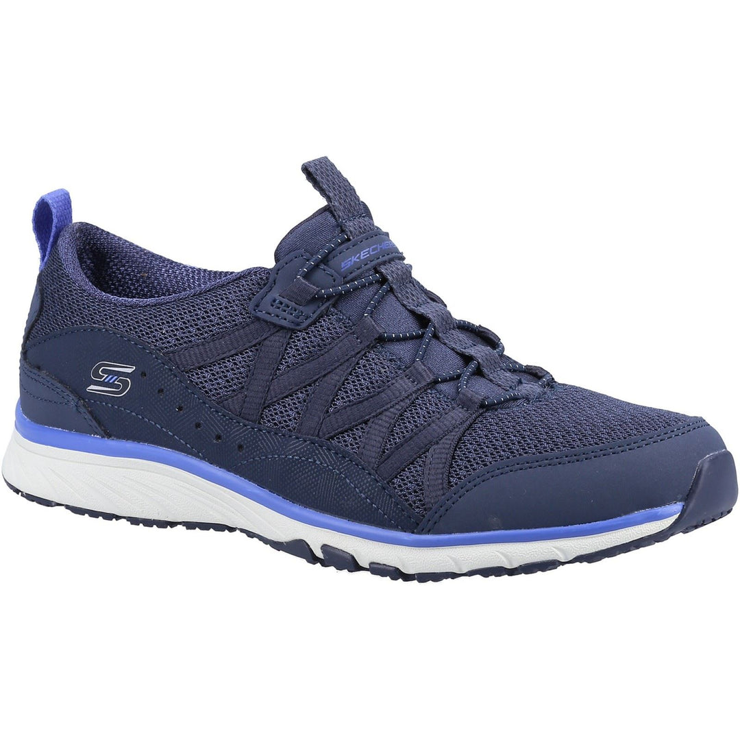 Women's Wide Fit Skechers 104281 Gratis Sport Live Golden Trainers - Navy in Navy - Image 3