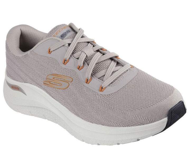 Men's Wide Fit Skechers 232701 Arch Fit 2.0 Road Wave Walking Trainers in Taupe/Orange - Image 1