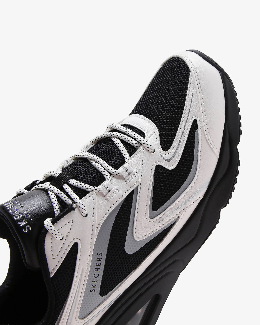 Women's Wide Fit Skechers 177424 Tres Air Uno Street Fl Air Trainers in Black/White - Image 6