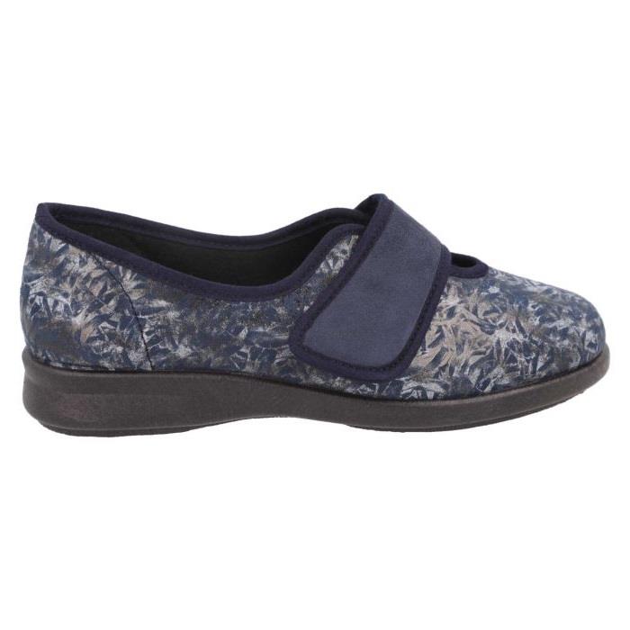 Women's Wide Fit DB Lavender Slippers in Blue Floral Stretch Textile - Image 7