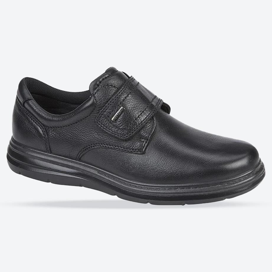 Men's Wide Fit Roamers M337 Touch Fastening Shoes - Black Leather in Black Leather - Image 1