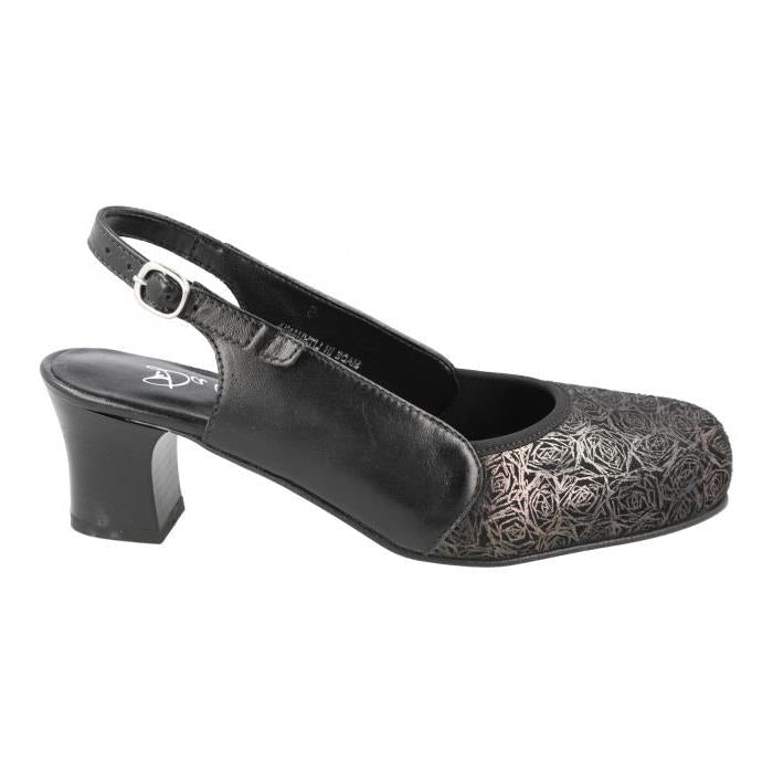 Women's Wide Fit DB Goa Shoes in Black Lea / Stretch Textile - Image 2