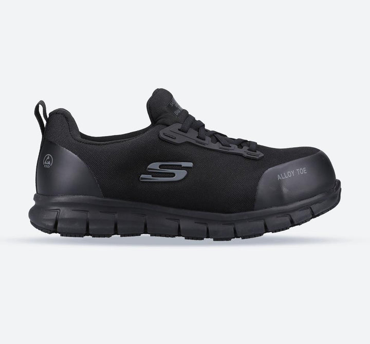 Women's Wide Fit Skechers 108041EC Sure Track Jixie Safety Trainers in Black - Image 1