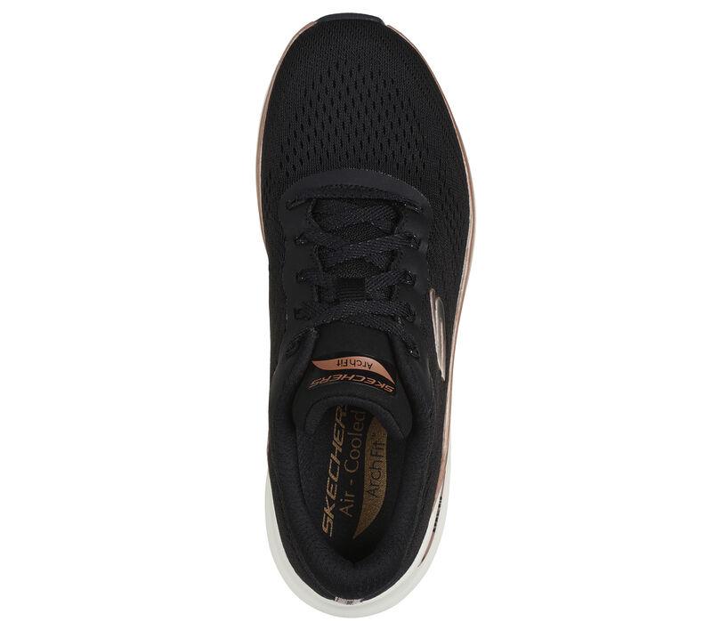 Women's Wide Fit Skechers 150067 Arch Fit 2.0 Glow The Distance Trainers in Black/Rose Gold - Image 5