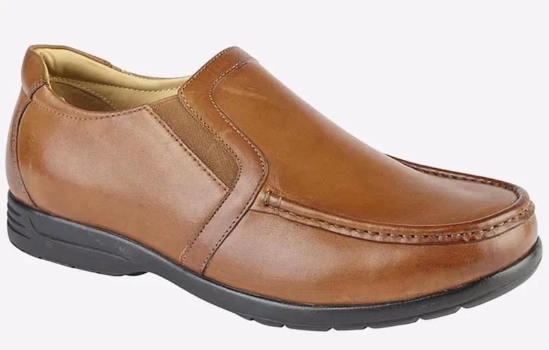 Men's Wide Fit Roamers M 984BT Twin Gusset Shoes in Tan Leather - Image 2