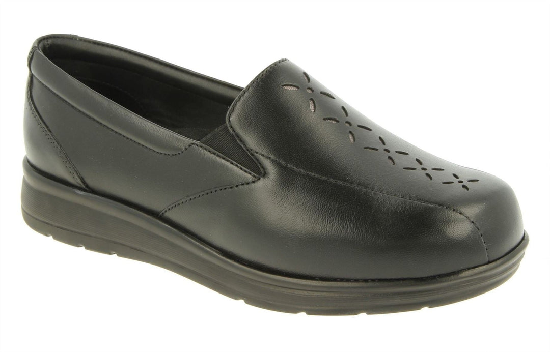 Womens Wide Fit DB Cameron Shoes in Black Leather - Image 3