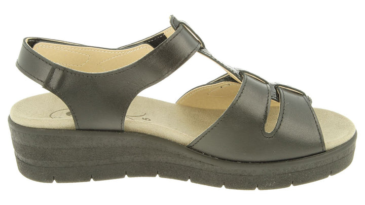 Womens Wide Fit DB Tuft Sandals in Black Leather - Image 1
