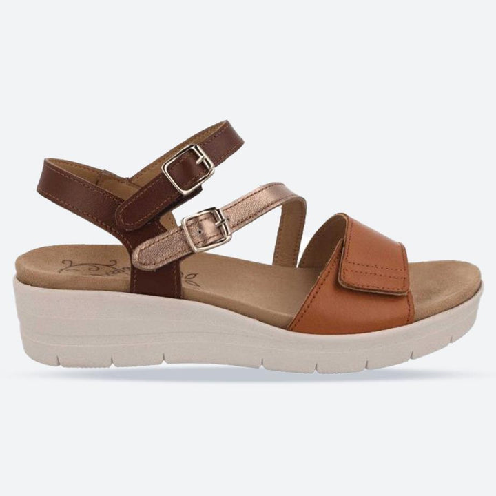 Women's Wide Fit DB Honor Sandals in Gold / Bronze / Silver Leather - Image 1