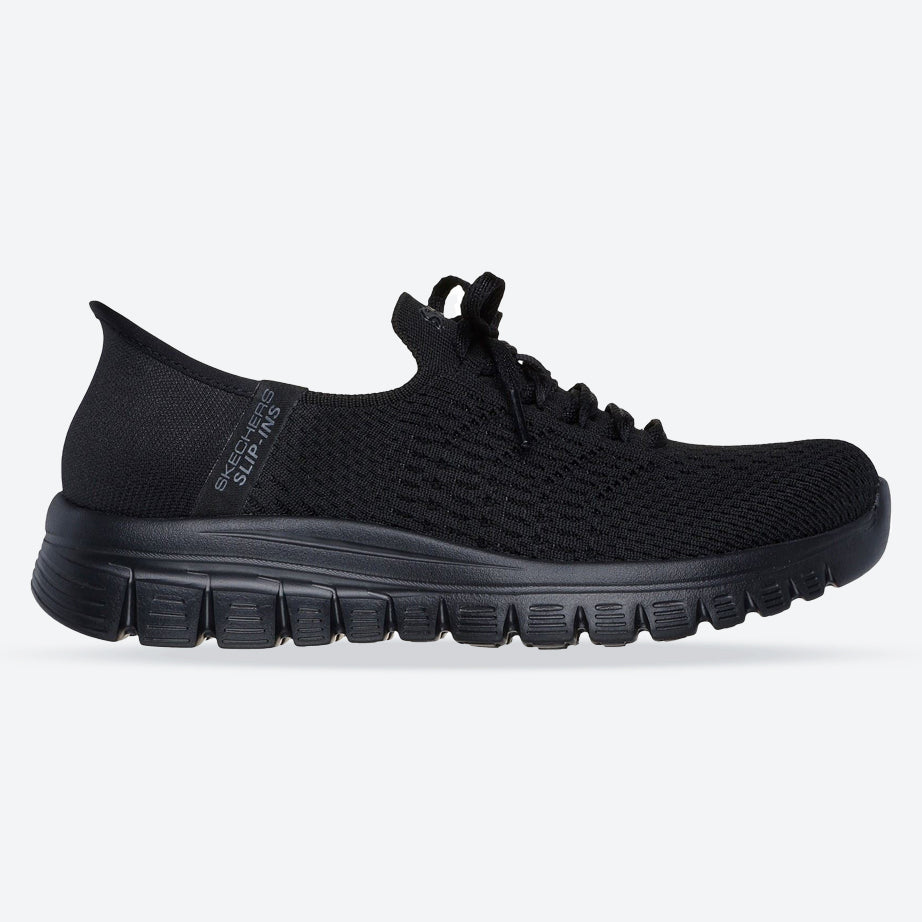 Women's Wide Fit Skechers 100736 Slip-ins Graceful First Blush Trainers in Black - Image 1