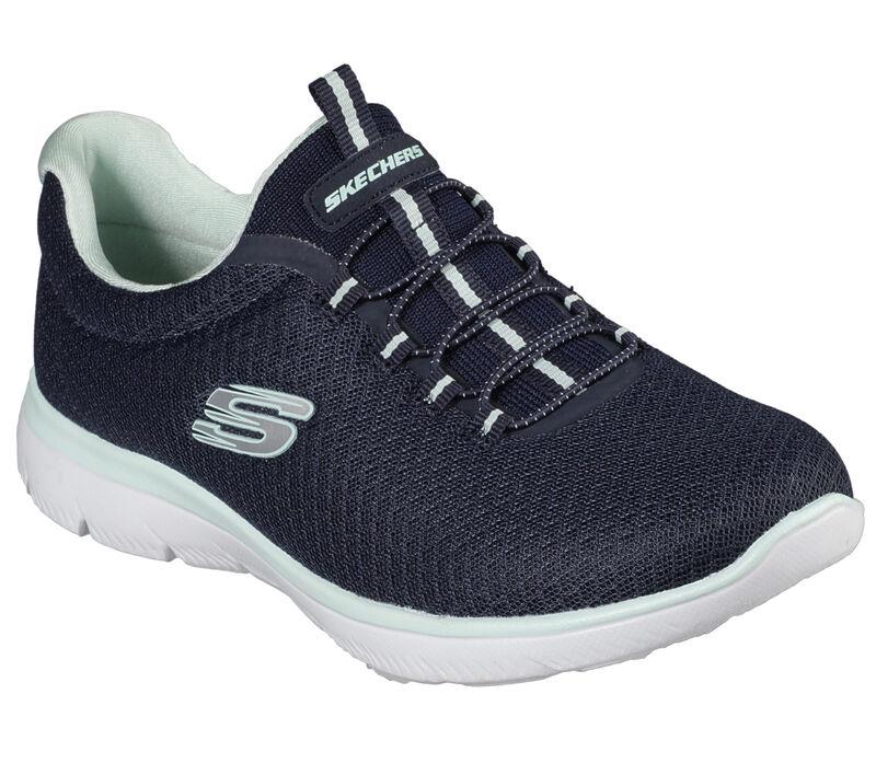 Women's Wide Fit Skechers 12980 Summits Slip On Sports Trainers - Navy/Aqua in Navy/Aqua - Image 3