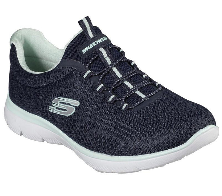 Women's Wide Fit Skechers 12980 Summits Slip On Sports Trainers - Navy/Aqua in Navy/Aqua - Image 1