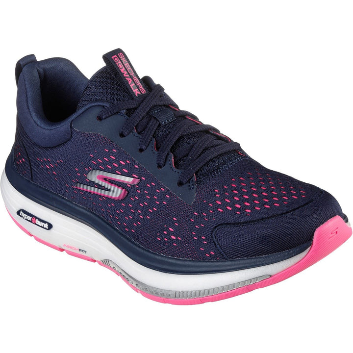 Women's Wide Fit Skechers 124933 Go Walk Workout Walker Trainers in Navy/Hot Pink - Image 1
