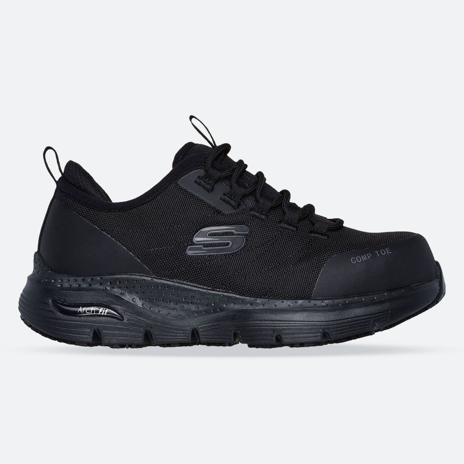 Women's Wide Fit Skechers 108075EC Arch Fit Sr Ebinal Safety Trainers in Black - Image 1
