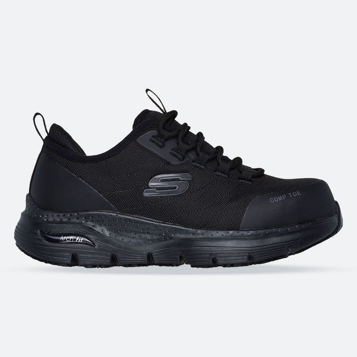 Women's Wide Fit Skechers 108075EC Arch Fit Sr Ebinal Safety Trainers in Black - Image 1
