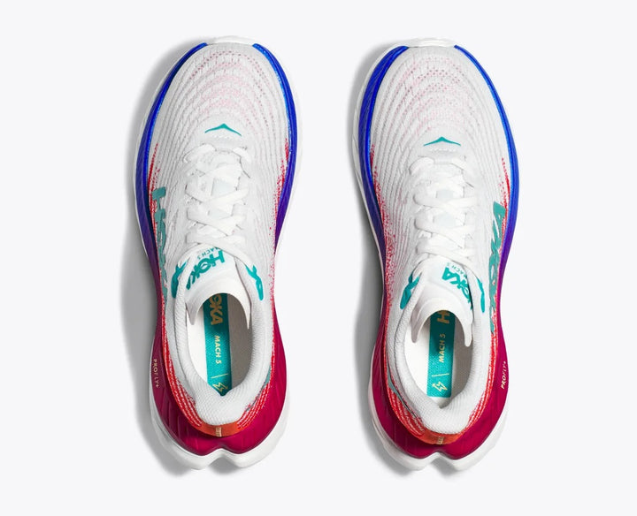 Women's Wide Fit Hoka Mach 5 Profly Running Trainers in White/Flame - Image 1